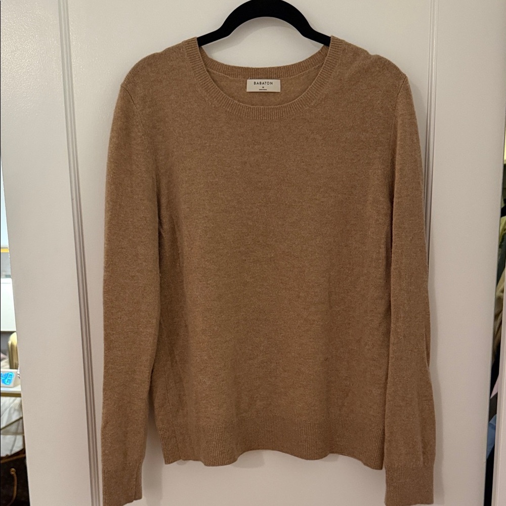 Aritzia-Babaton Women's Cashmere Camel Gold Neck Sweater